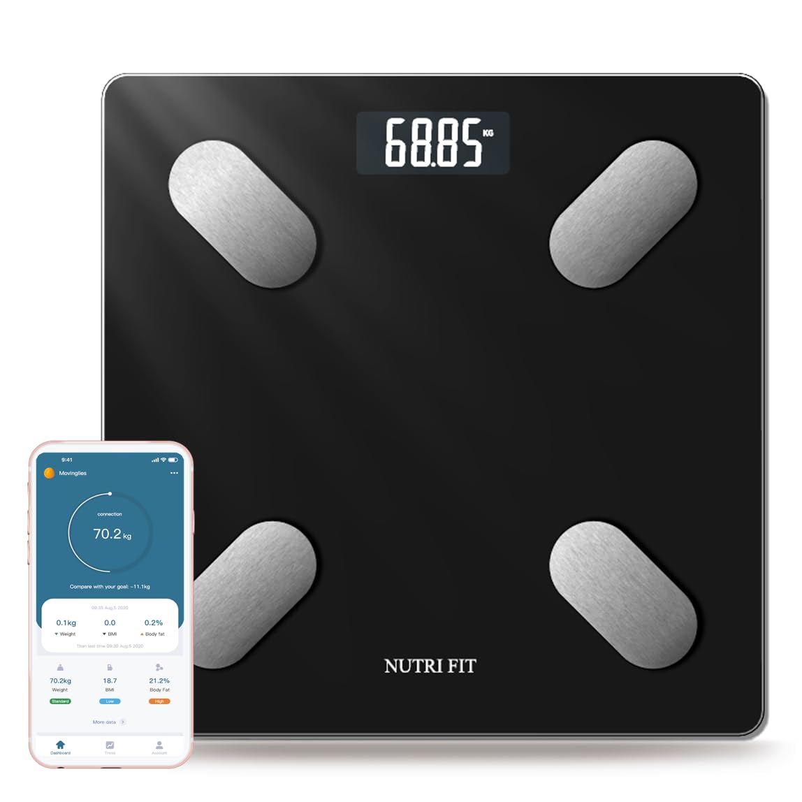 NUTRI FIT Smart Scale for Body Weight Body Composition Monitor Bathroom Digital Weighing Scale with BMI Body Fat Muscle Mass Accurate Bluetooth Home User Health Equipment Sync Apps