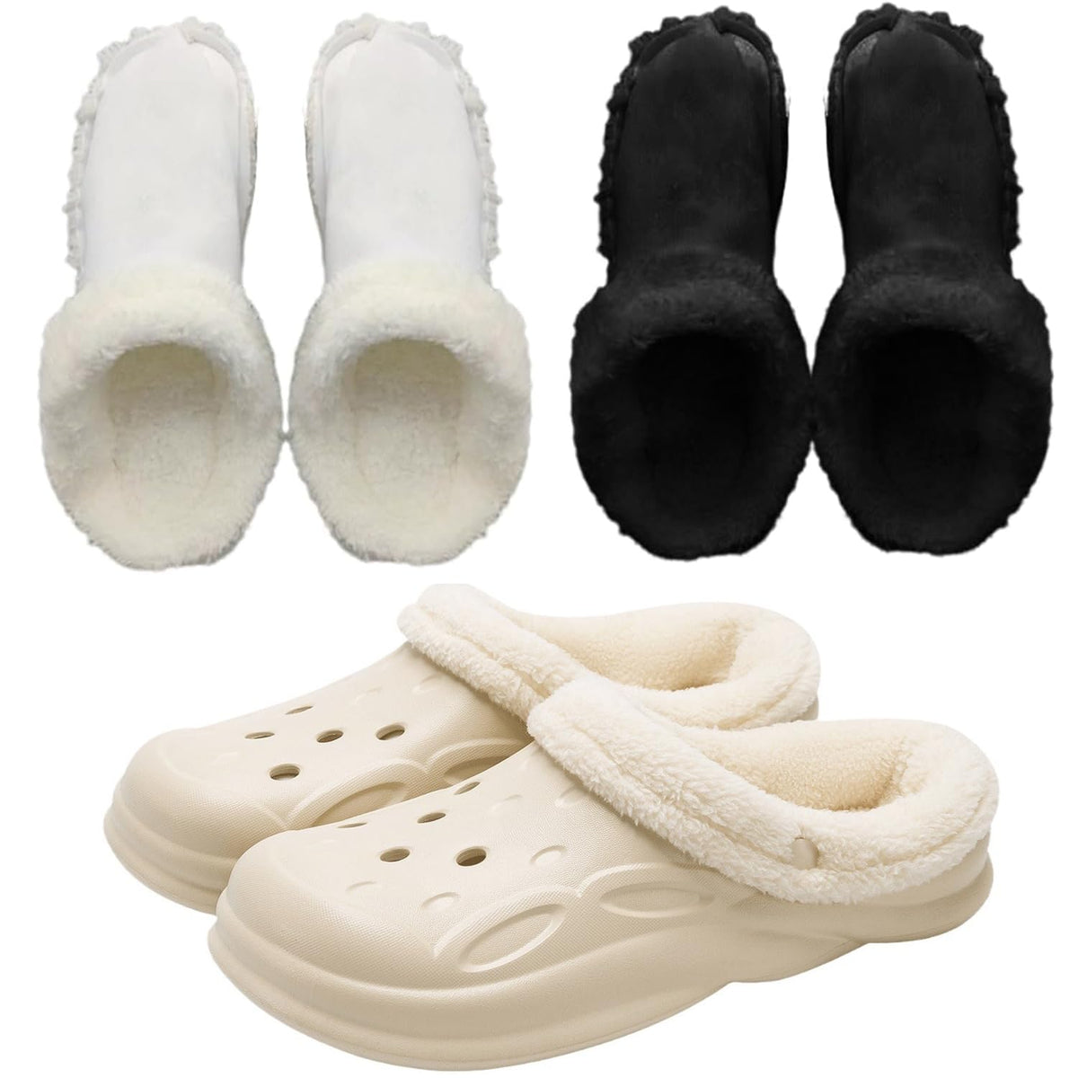 Winter Replacement Fur Insoles Warm Insoles 2 Pairs Unisex Home Slippers Insert Warm Insoles Removable and Washable Fur c Insoles for Shoes Boots Slippers. (Black + White 6.5-7)