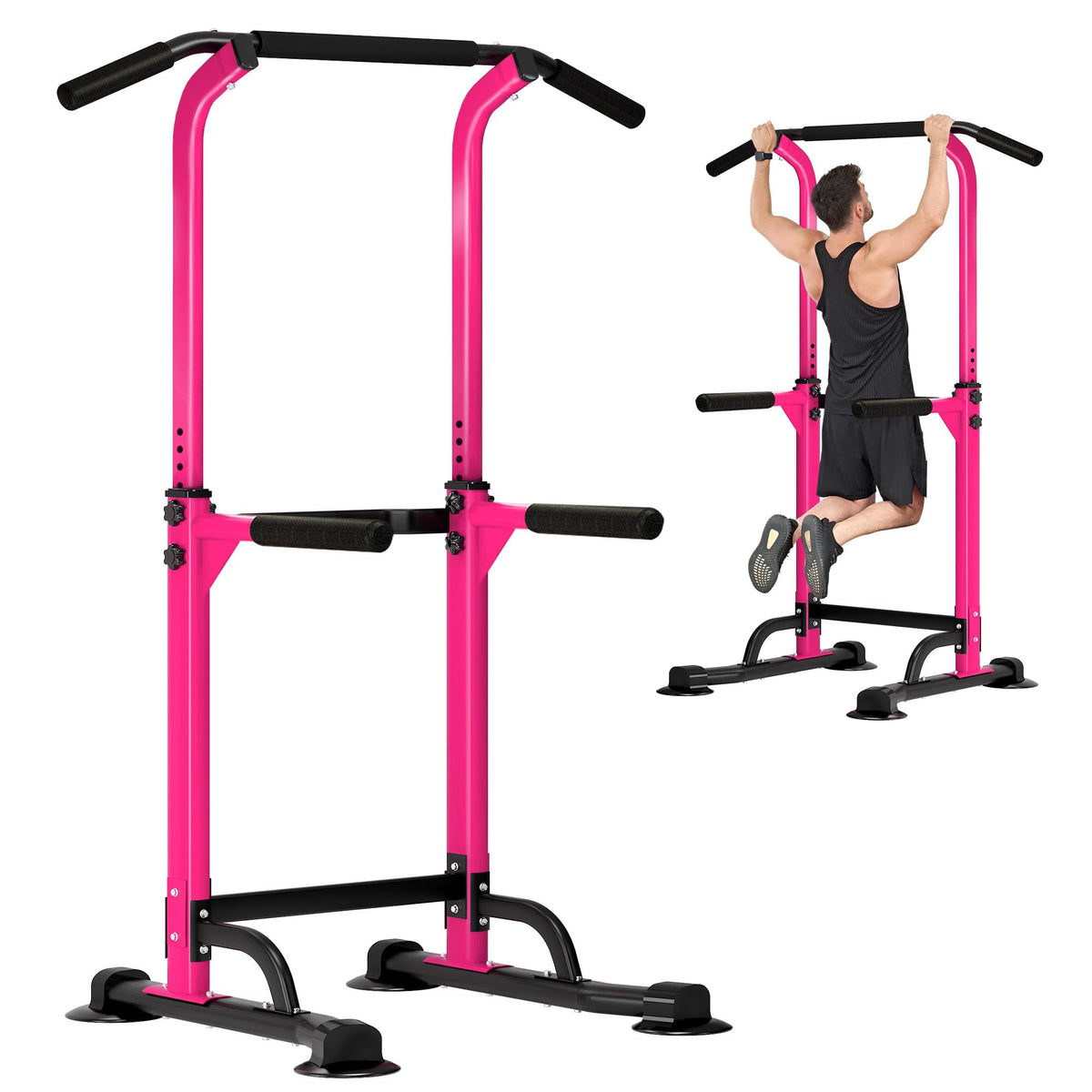 DlandHome Power Tower Dip Station Pull Up Bar for Home Gym Pull Up Bar Station Workout Equipment Strength Training FitnessPink