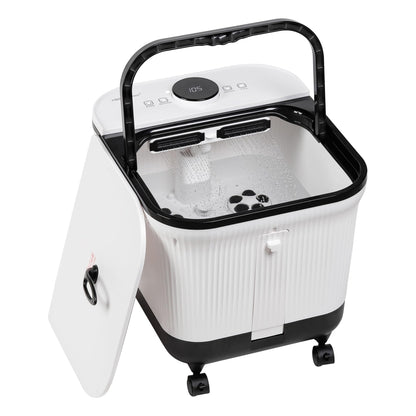 H&B Luxuries Foot Spa Massager with Heat for Stress Relief Feet Bath with Motorized Rollers and Shower Temperature Control Timer and LCD Display Ideal for Wife Mother Mom Father Husband White