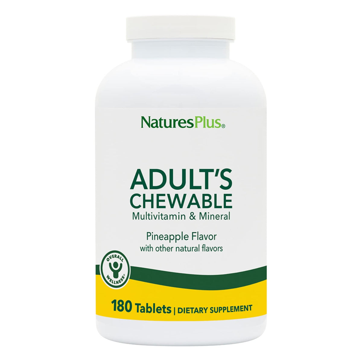 NaturesPlus Adults Chewable Multivitamin - 180 Vegetarian Tablets - Pineapple Flavor - Natural Whole Foods Supplement for Overall Health Energy - Gluten-Free - 180 Servings