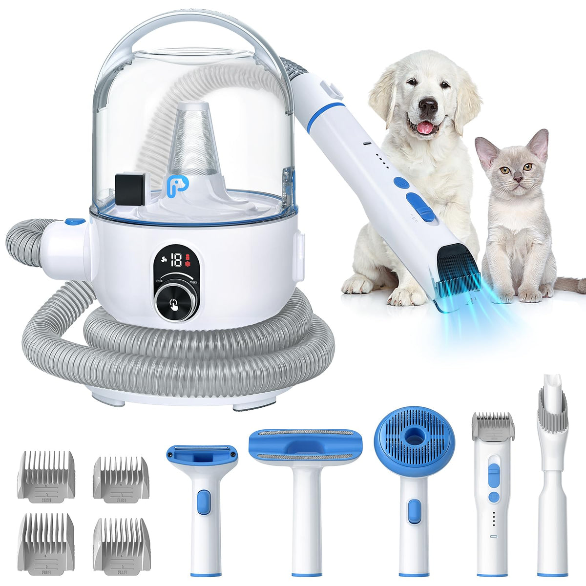 AsyPets Pet Grooming Vacuum Kit Dog Clippers for GroomingCat Hair Brush Shedding Trimmer Supplies Tool15Kpa Super Suction Power