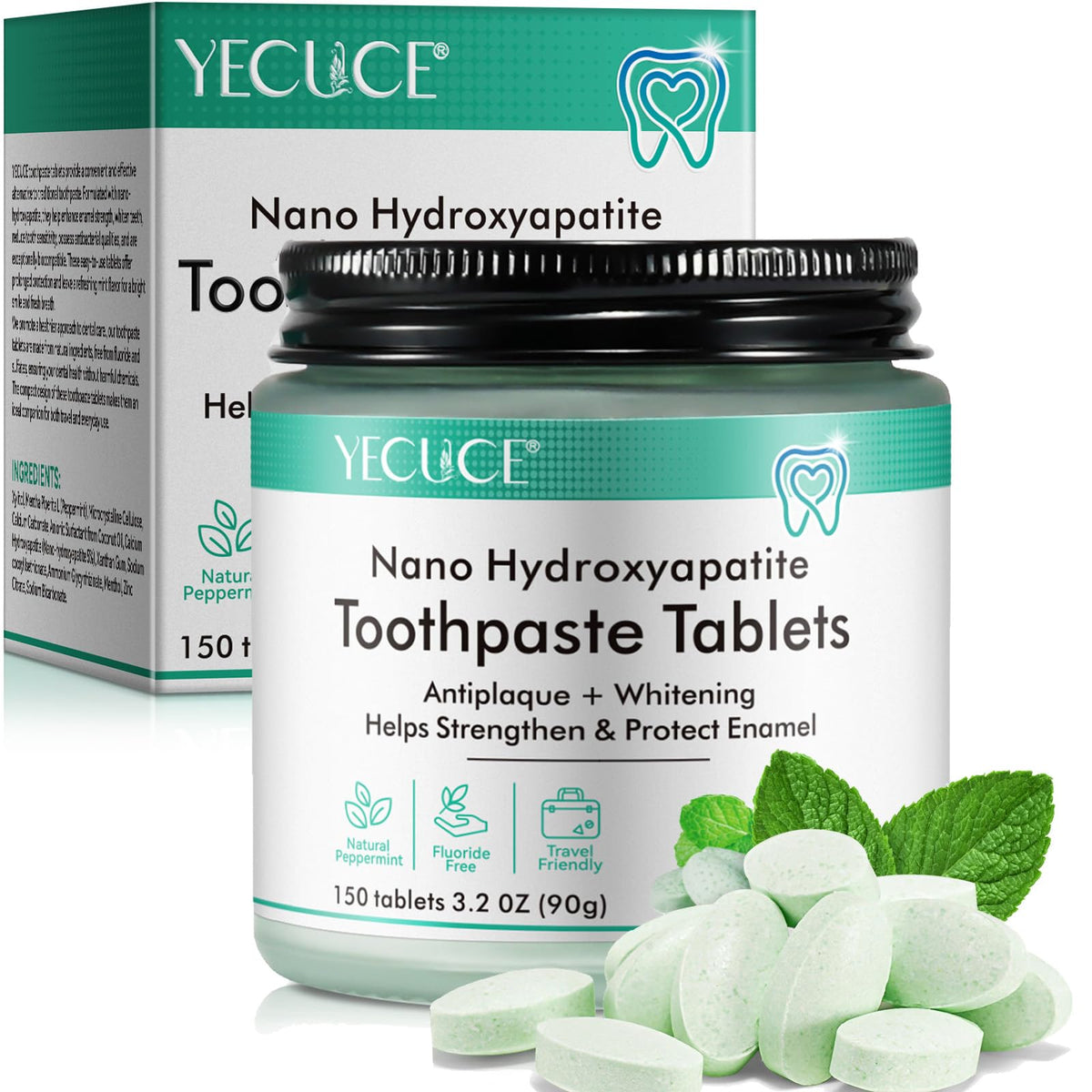 Toothpaste Tablets 150PCS Fluoride Free Toothpaste Tabs Antiplaque Whitening Toothpaste Tablets Sensitive Toothpaste Bites for Kids and Adults Chewable Toothpaste Tablet Travel Mouthwash Tablets