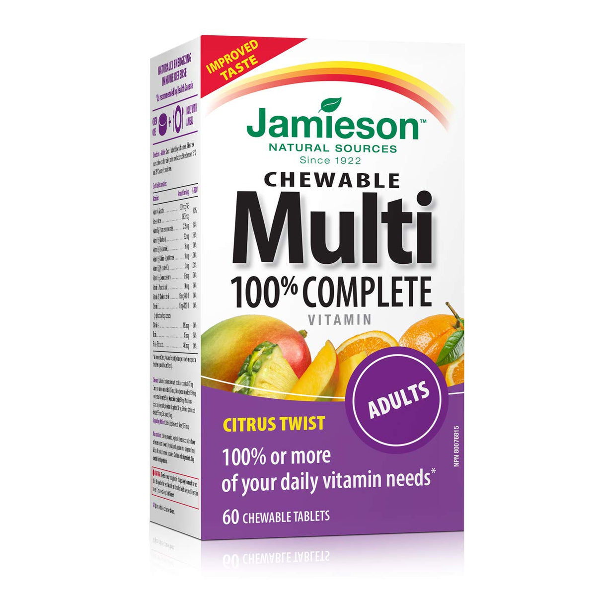 Jamieson 100% Complete Chewable Multivitamin for Adults Citrus Twist Multi 60 chewable tablets