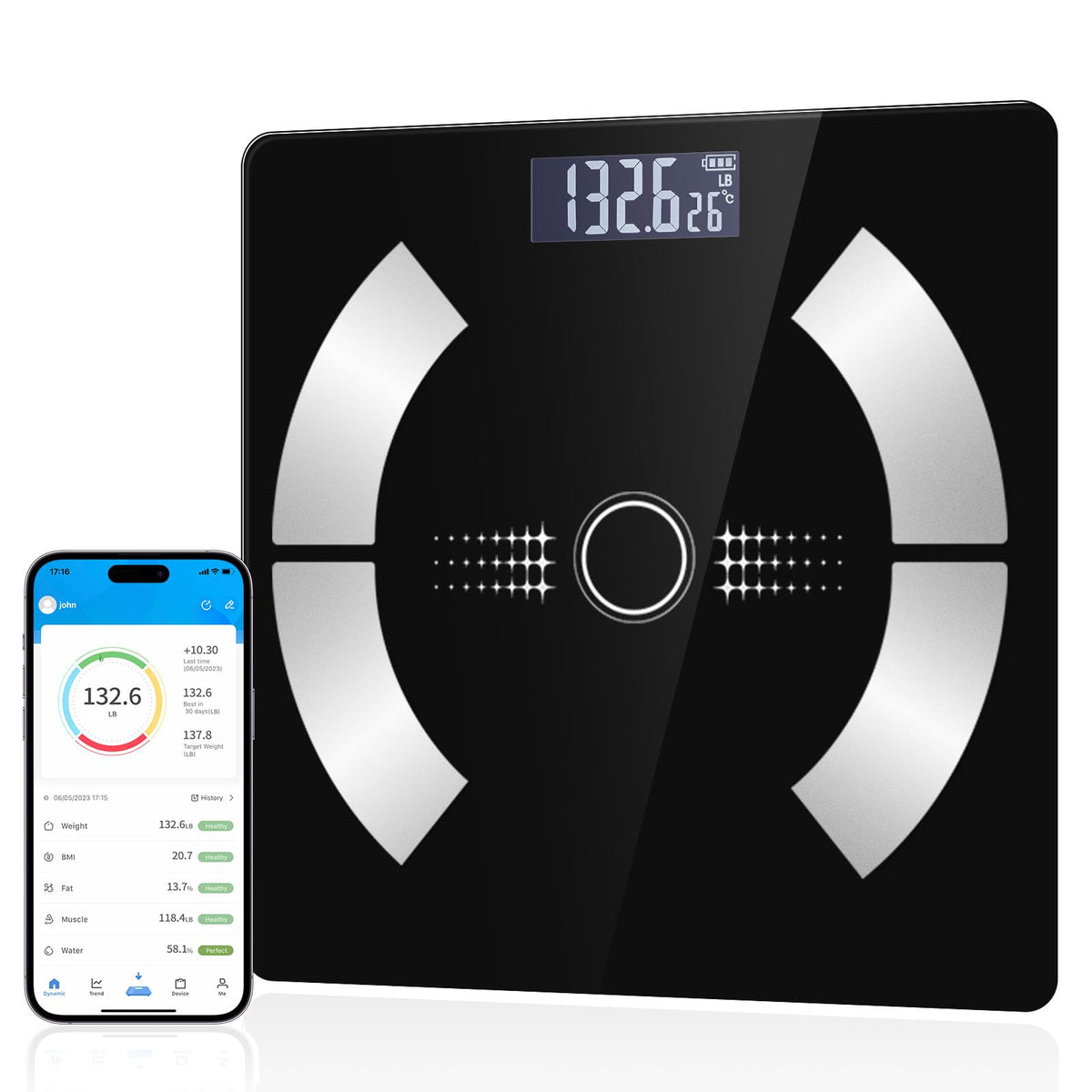Digital Simple and Practical Body Fat Scale with Led Display Bathroom Scale (Black)