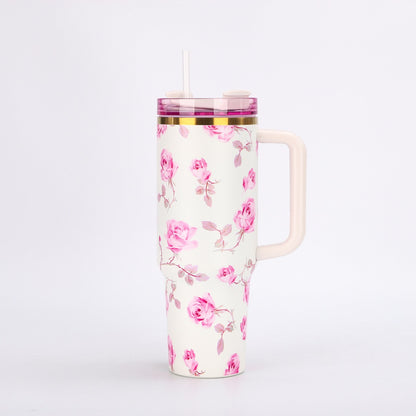Portable Stainless Steel Car Tumbler with Straw, 1200ml