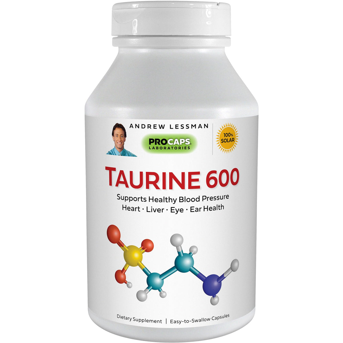 ANDREW LESSMAN Taurine 600-60 Capsules – Supports Healthy Blood Pressure Heart Liver Eye and Ear Health. Pure High Potency Source of The Amino Acid Taurine. No Additives