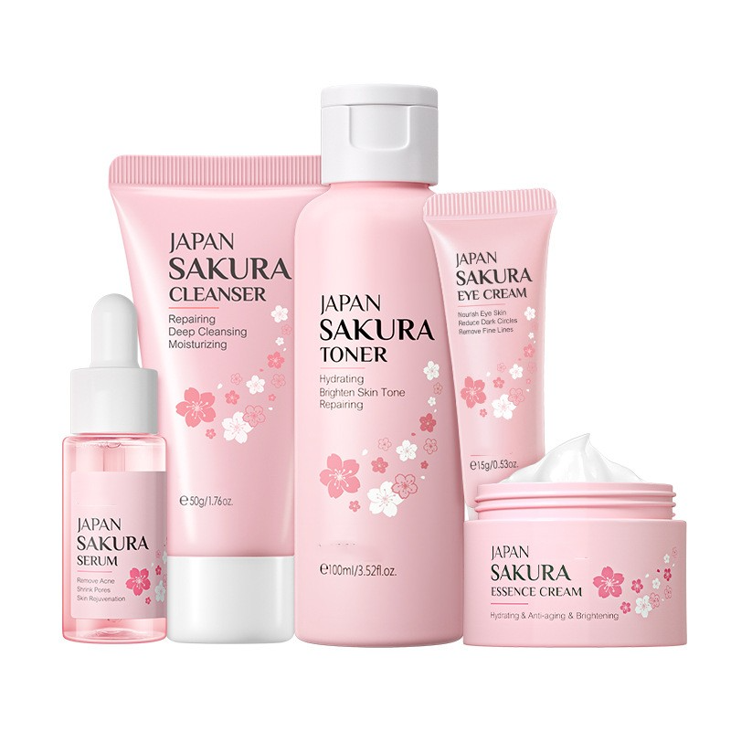 Japan Sakura 5-Piece Skincare Set – Cleanser, Toner, Serum, Eye Cream & Moisturizer