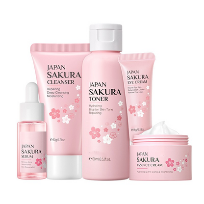 Japan Sakura 5-Piece Skincare Set – Cleanser, Toner, Serum, Eye Cream & Moisturizer