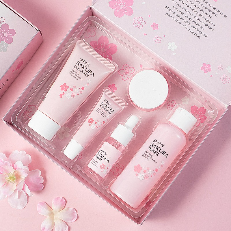 Japan Sakura 5-Piece Skincare Set – Cleanser, Toner, Serum, Eye Cream & Moisturizer