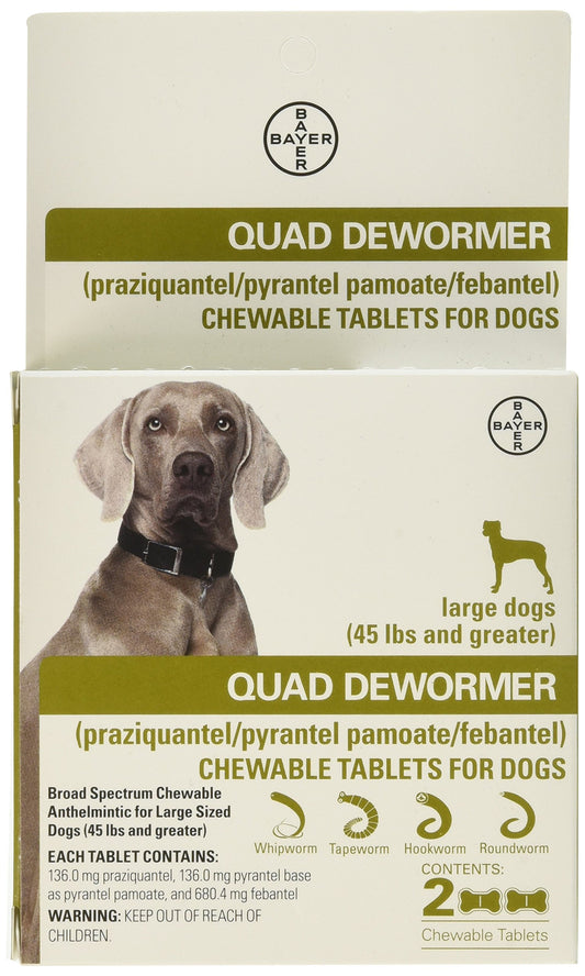 Bayer Animal Health Quad Dewormer for Large Dogs (Over 45 lbs) 2 Chewable Tablets