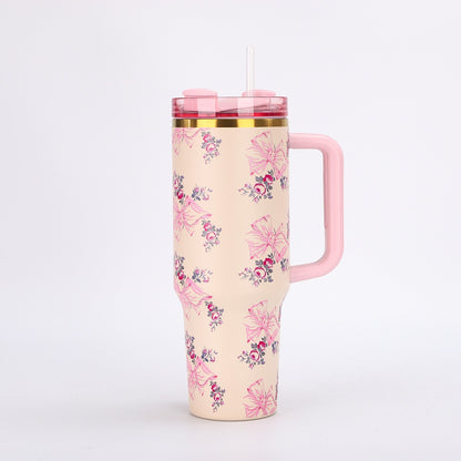 Portable Stainless Steel Car Tumbler with Straw, 1200ml