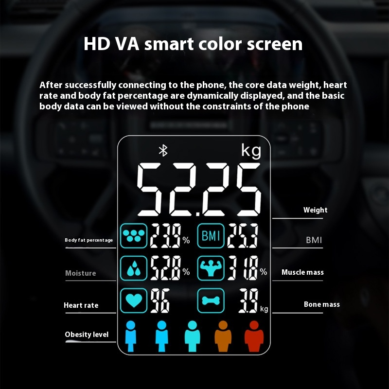 Smart VA Color Screen Heart Rate Body Electronic Scale High Precision Test Fat Body Fat Scale