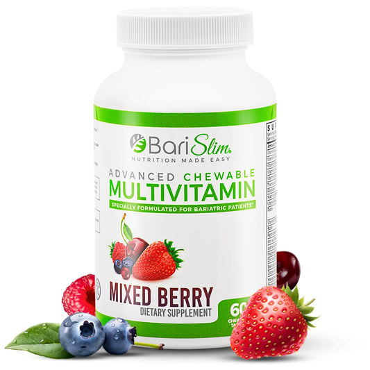 BariSlim Advanced Chewable Bariatric Multivitamin Tablets - Bariatric Vitamin and Supplement for Post Bariatric Surgery Including Gastric Bypass & Gastric Sleeve | Mixed Berry (60 Count)